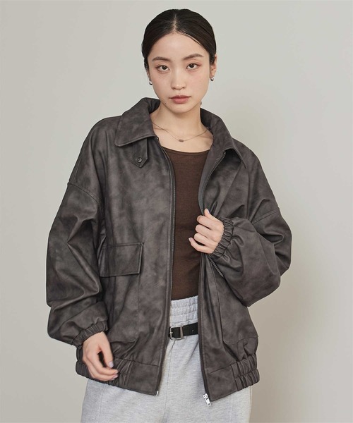 miette（ミエット）の「ムラ染めフェイクレザーブルゾン（ブルゾン・レディース・ブラック/ブラウン・FREE）」の2枚目の写真