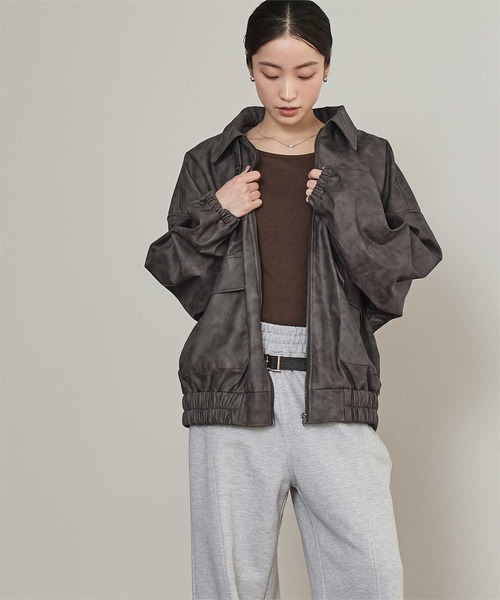 miette（ミエット）の「ムラ染めフェイクレザーブルゾン（ブルゾン・レディース・ブラック/ブラウン・FREE）」の16枚目の写真