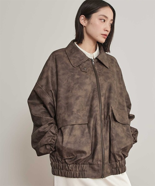 miette（ミエット）の「ムラ染めフェイクレザーブルゾン（ブルゾン・レディース・ブラック/ブラウン・FREE）」の3枚目の写真