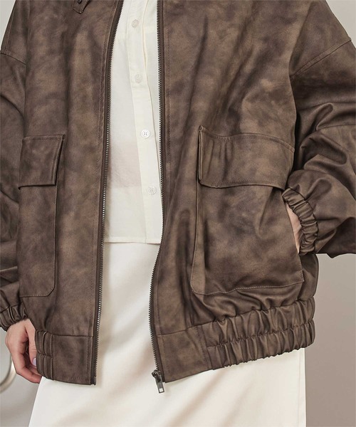 miette（ミエット）の「ムラ染めフェイクレザーブルゾン（ブルゾン・レディース・ブラック/ブラウン・FREE）」の5枚目の写真