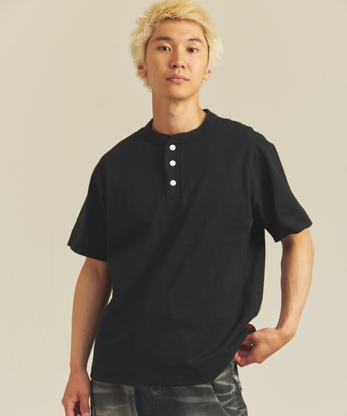 Healthknit(ヘルスニット)の「Healthknit MAX WEIGHT JERSEY HENLEY NECK S/S TEE(Tシャツ/カットソー・メンズ・マルーン/マスタード/ターコイズブルー系/ネイビー/ブラック/ホワイト・M/L/XL)」の3枚目の写真