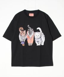 CORISCO（コリスコ）の「度詰め天竺 アニマル前後 プリント 半袖Tシャツ 犬 猫 ドッグ キャット（Tシャツ/カットソー）」