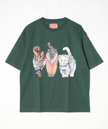 CORISCO（コリスコ）の「度詰め天竺 アニマル前後 プリント 半袖Tシャツ 犬 猫 ドッグ キャット（Tシャツ/カットソー）」