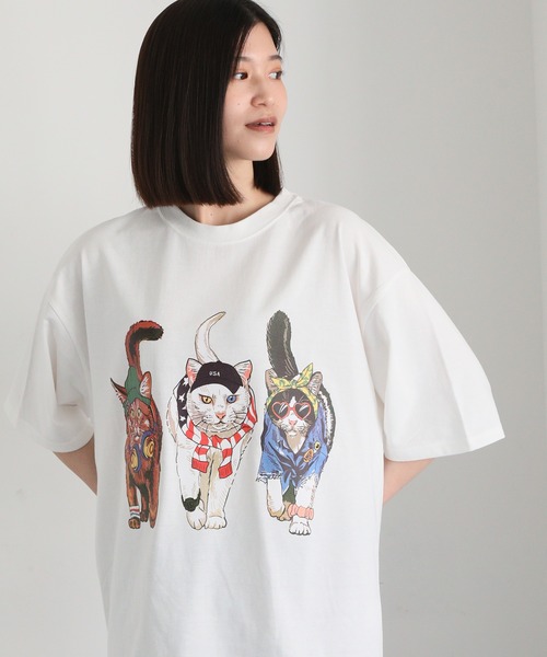 セール】度詰め天竺 アニマル前後 プリント 半袖Tシャツ 犬 猫