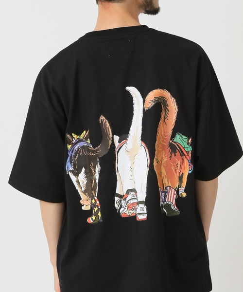 CORISCO（コリスコ）の「度詰め天竺 アニマル前後 プリント 半袖Tシャツ 犬 猫 ドッグ キャット（Tシャツ/カットソー・メンズ・ブラック系1/オートミール/ホワイト系/ブラック系2・M/L/LL）」の2枚目の写真