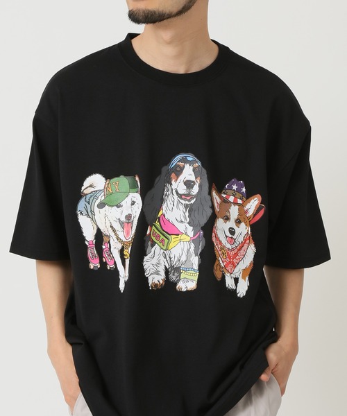 度詰め天竺 アニマル前後 プリント 半袖Tシャツ 犬 猫 ドッグ