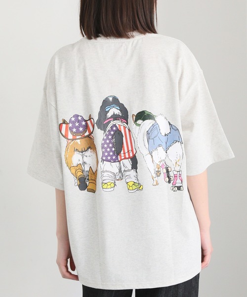 CORISCO（コリスコ）の「度詰め天竺 アニマル前後 プリント 半袖Tシャツ 犬 猫 ドッグ キャット（Tシャツ/カットソー・メンズ・ブラック系1/オートミール/ホワイト系/ブラック系2・M/L/LL）」の4枚目の写真