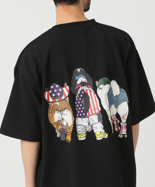 CORISCO（コリスコ）の「度詰め天竺 アニマル前後 プリント 半袖Tシャツ 犬 猫 ドッグ キャット（Tシャツ/カットソー・メンズ・ブラック系1/オートミール/ホワイト系/ブラック系2・M/L/LL）」の6枚目の写真