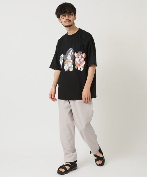 CORISCO（コリスコ）の「度詰め天竺 アニマル前後 プリント 半袖Tシャツ 犬 猫 ドッグ キャット（Tシャツ/カットソー・メンズ・ブラック系1/オートミール/ホワイト系/ブラック系2・M/L/LL）」の8枚目の写真