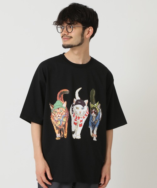 CORISCO（コリスコ）の「度詰め天竺 アニマル前後 プリント 半袖Tシャツ 犬 猫 ドッグ キャット（Tシャツ/カットソー・メンズ・ブラック系1/オートミール/ホワイト系/ブラック系2・M/L/LL）」の10枚目の写真