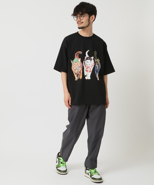 CORISCO（コリスコ）の「度詰め天竺 アニマル前後 プリント 半袖Tシャツ 犬 猫 ドッグ キャット（Tシャツ/カットソー・メンズ・ブラック系1/オートミール/ホワイト系/ブラック系2・M/L/LL）」の11枚目の写真