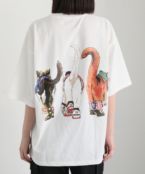 CORISCO（コリスコ）の「度詰め天竺 アニマル前後 プリント 半袖Tシャツ 犬 猫 ドッグ キャット（Tシャツ/カットソー・メンズ・ブラック系1/オートミール/ホワイト系/ブラック系2・M/L/LL）」の14枚目の写真