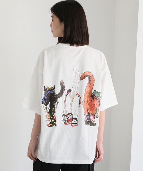 CORISCO（コリスコ）の「度詰め天竺 アニマル前後 プリント 半袖Tシャツ 犬 猫 ドッグ キャット（Tシャツ/カットソー・メンズ・ブラック系1/オートミール/ホワイト系/ブラック系2・M/L/LL）」の15枚目の写真