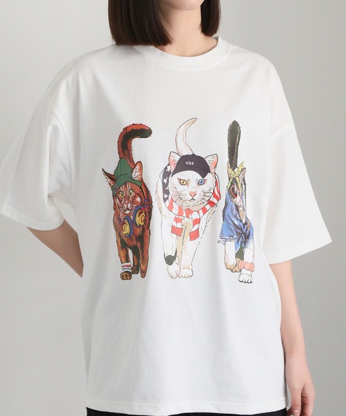 CORISCO（コリスコ）の「度詰め天竺 アニマル前後 プリント 半袖Tシャツ 犬 猫 ドッグ キャット（Tシャツ/カットソー・メンズ・ブラック系1/オートミール/ホワイト系/ブラック系2・M/L/LL）」の16枚目の写真