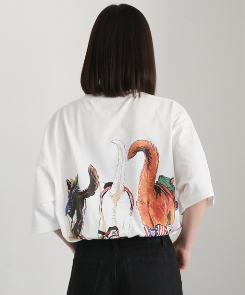 CORISCO（コリスコ）の「度詰め天竺 アニマル前後 プリント 半袖Tシャツ 犬 猫 ドッグ キャット（Tシャツ/カットソー・メンズ・ブラック系1/オートミール/ホワイト系/ブラック系2・M/L/LL）」の17枚目の写真