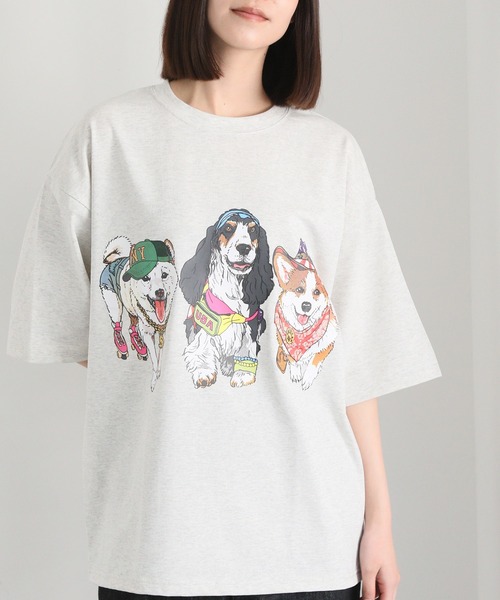 CORISCO（コリスコ）の「度詰め天竺 アニマル前後 プリント 半袖Tシャツ 犬 猫 ドッグ キャット（Tシャツ/カットソー・メンズ・ブラック系1/オートミール/ホワイト系/ブラック系2・M/L/LL）」の21枚目の写真