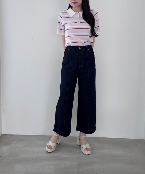 MISCH MASCH(ミッシュマッシュ)の「ワイドレッグデニムパンツ(デニムパンツ・レディース・ネイビー/ブラック・マルチサイズ)」の4枚目の写真