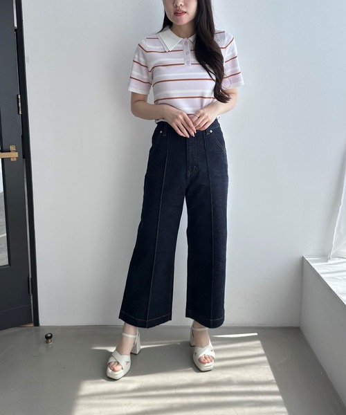 MISCH MASCH(ミッシュマッシュ)の「ワイドレッグデニムパンツ(デニムパンツ・レディース・ネイビー/ブラック・マルチサイズ)」の3枚目の写真