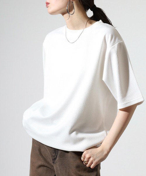FUNALIVE(ファンアライブ)の「Mesh jacquard short-sleeved sweatshirt T-shirt / 網目柄ジャカード半袖スウェットTシャツ unisex(Tシャツ/カットソー・メンズ・グレー/ブラック/ホワイト/パープル/ベージュ・LL/M/L)」の16枚目の写真