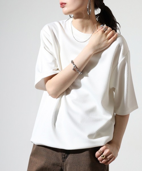 FUNALIVE(ファンアライブ)の「Mesh jacquard short-sleeved sweatshirt T-shirt / 網目柄ジャカード半袖スウェットTシャツ unisex(Tシャツ/カットソー・メンズ・グレー/ブラック/ホワイト/パープル/ベージュ・LL/M/L)」の17枚目の写真