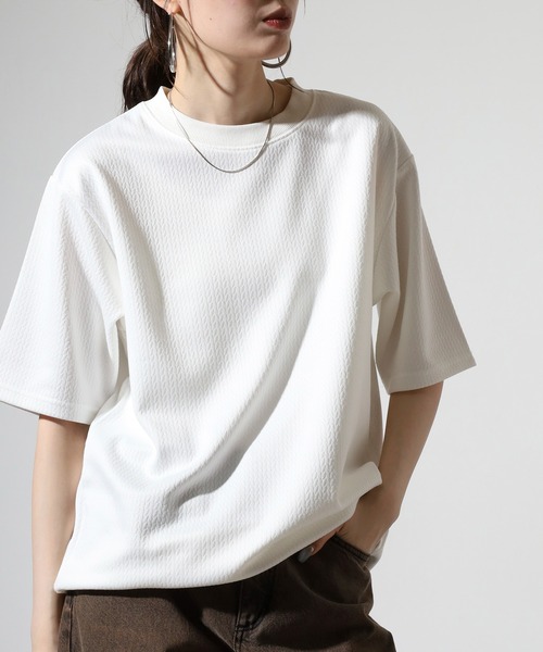FUNALIVE(ファンアライブ)の「Mesh jacquard short-sleeved sweatshirt T-shirt / 網目柄ジャカード半袖スウェットTシャツ unisex(Tシャツ/カットソー・メンズ・グレー/ブラック/ホワイト/パープル/ベージュ・LL/M/L)」の18枚目の写真