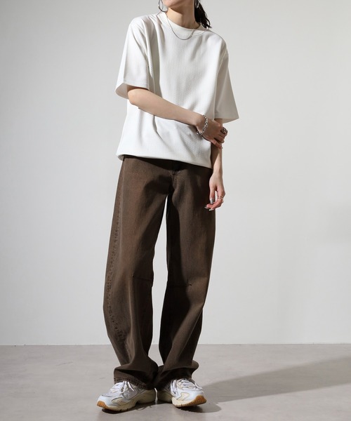 FUNALIVE(ファンアライブ)の「Mesh jacquard short-sleeved sweatshirt T-shirt / 網目柄ジャカード半袖スウェットTシャツ unisex(Tシャツ/カットソー・メンズ・グレー/ブラック/ホワイト/パープル/ベージュ・LL/M/L)」の19枚目の写真