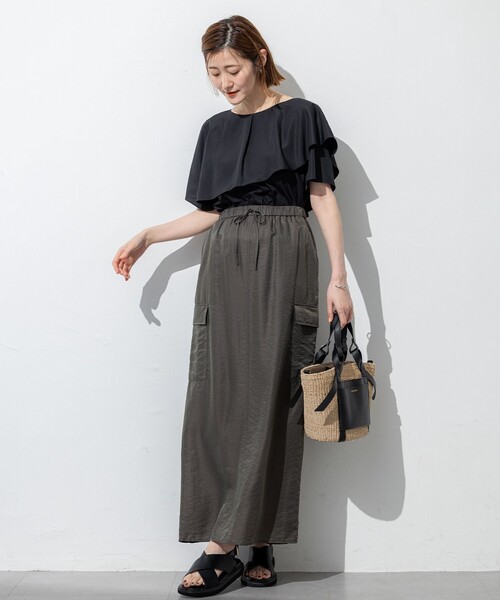 23区（ニジュウサンク）の「【汗じみ防止/洗える】スムースデザイン ラッフルカラー カットソー（Tシャツ/カットソー・レディース・ダークブラウン系/ブラック系/ホワイト系/オールドローズ系・38/40）」の8枚目の写真