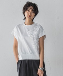 フラワーモチーフフレンチスリーブプルオーバー≪手洗い可能≫