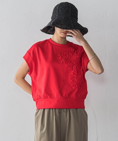 MAYSON GREY（メイソングレイ）の「フラワーモチーフフレンチスリーブプルオーバー≪手洗い可能≫（Tシャツ/カットソー・レディース・ライトグレー/ホワイト/レッド・M）」の13枚目の写真