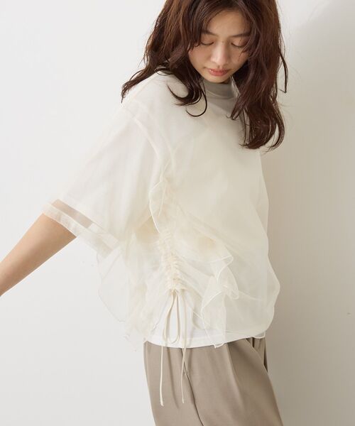 AMERICAN HOLIC(アメリカンホリック)の「チュールレイヤードドロストトップス(Tシャツ/カットソー・レディース・オフホワイト/ブラック/チャコールグレー・L/M)」の6枚目の写真