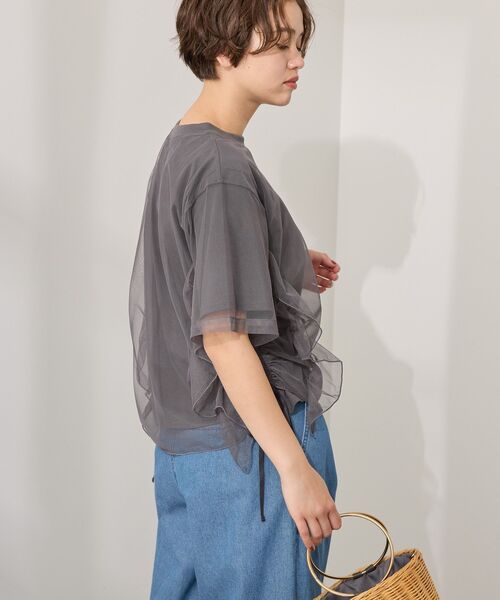 AMERICAN HOLIC(アメリカンホリック)の「チュールレイヤードドロストトップス(Tシャツ/カットソー・レディース・オフホワイト/ブラック/チャコールグレー・L/M)」の13枚目の写真