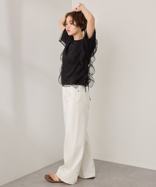 AMERICAN HOLIC(アメリカンホリック)の「チュールレイヤードドロストトップス(Tシャツ/カットソー・レディース・オフホワイト/ブラック/チャコールグレー・L/M)」の18枚目の写真