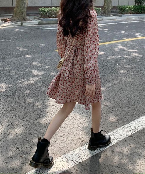 i-dare（アイディア）の「【i-dare】 花柄  長袖 カシュクール ミニ丈 ワンピース（ワンピース・レディース・レッド/ブルー・MEDIUM/LARGE/X-LARGE）」の7枚目の写真