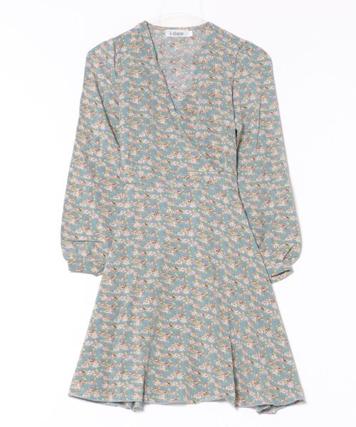 i-dare（アイディア）の「【i-dare】 花柄  長袖 カシュクール ミニ丈 ワンピース（ワンピース・レディース・レッド/ブルー・MEDIUM/LARGE/X-LARGE）」の9枚目の写真