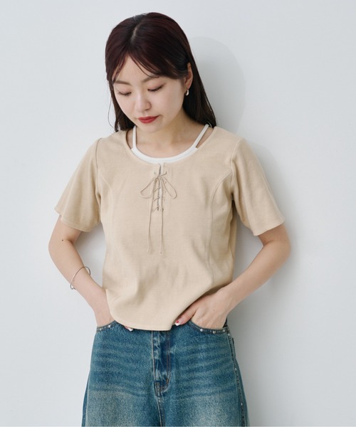 セール】ピグメント編み上げTEE（Tシャツ/カットソー）｜Kastane
