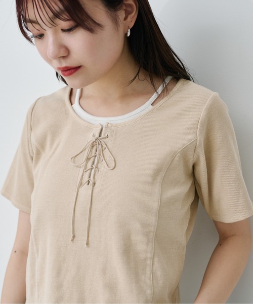 セール】ピグメント編み上げTEE（Tシャツ/カットソー）｜Kastane