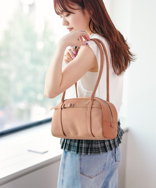 Kastane（カスタネ）の「【500mlペットボトル収納可/PUレザー&スウェード】ベルト付ボストンBAG（ボストンバッグ・レディース・レモンイエロー/ブラック/ブラウン・FREE）」の5枚目の写真