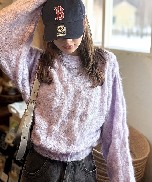 mily bilet(ミウィビレット)の「【mily bilet】ふんわり立体感で冬コーデを格上げ◎プレート使いポコポコミックスニットプルオーバー(ニット/セーター・レディース・パープル/レッド/チャコールグレー/アイボリー・X-LARGE/SMALL/MEDIUM/LARGE)」の3枚目の写真