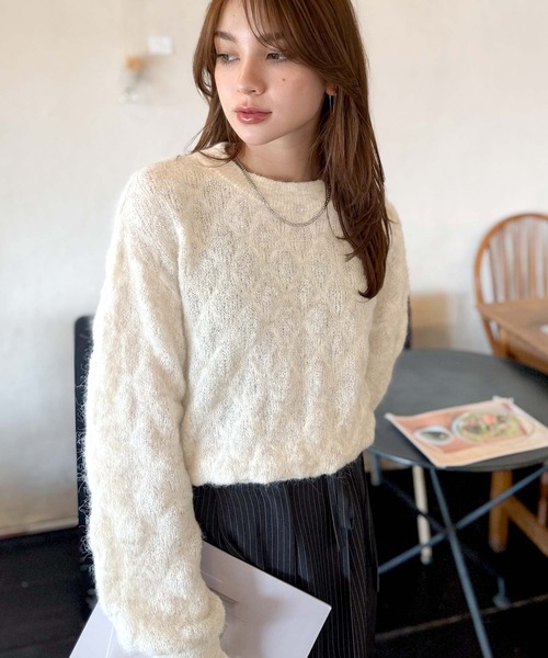 mily bilet(ミウィビレット)の「【mily bilet】ふんわり立体感で冬コーデを格上げ◎プレート使いポコポコミックスニットプルオーバー(ニット/セーター・レディース・パープル/レッド/チャコールグレー/アイボリー・X-LARGE/SMALL/MEDIUM/LARGE)」の9枚目の写真