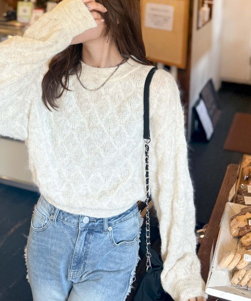 mily bilet(ミウィビレット)の「【mily bilet】ふんわり立体感で冬コーデを格上げ◎プレート使いポコポコミックスニットプルオーバー(ニット/セーター・レディース・パープル/レッド/チャコールグレー/アイボリー・X-LARGE/SMALL/MEDIUM/LARGE)」の8枚目の写真