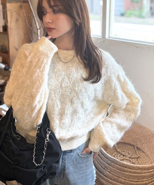 mily bilet(ミウィビレット)の「【mily bilet】ふんわり立体感で冬コーデを格上げ◎プレート使いポコポコミックスニットプルオーバー(ニット/セーター・レディース・パープル/レッド/チャコールグレー/アイボリー・X-LARGE/SMALL/MEDIUM/LARGE)」の13枚目の写真