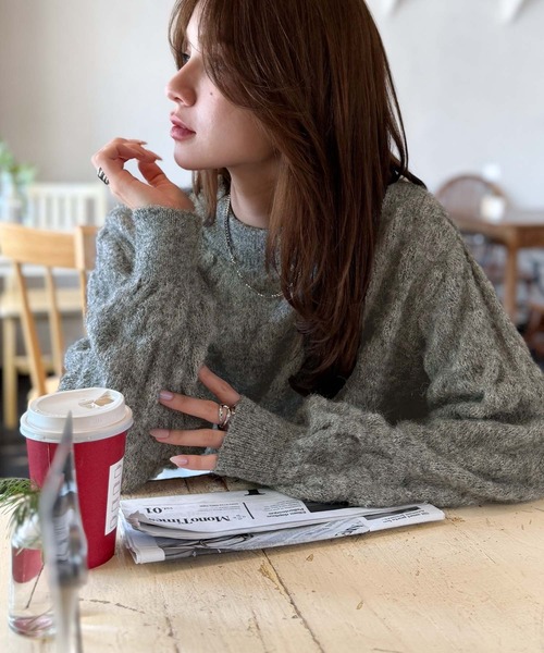 mily bilet(ミウィビレット)の「【mily bilet】ふんわり立体感で冬コーデを格上げ◎プレート使いポコポコミックスニットプルオーバー(ニット/セーター・レディース・パープル/レッド/チャコールグレー/アイボリー・X-LARGE/SMALL/MEDIUM/LARGE)」の19枚目の写真