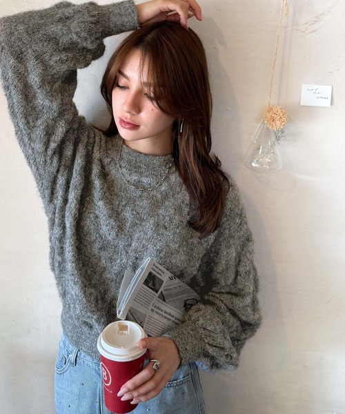 mily bilet(ミウィビレット)の「【mily bilet】ふんわり立体感で冬コーデを格上げ◎プレート使いポコポコミックスニットプルオーバー(ニット/セーター・レディース・パープル/レッド/チャコールグレー/アイボリー・X-LARGE/SMALL/MEDIUM/LARGE)」の16枚目の写真
