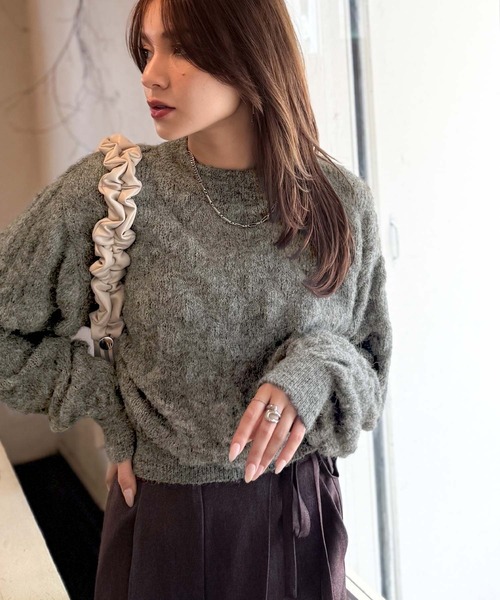 mily bilet(ミウィビレット)の「【mily bilet】ふんわり立体感で冬コーデを格上げ◎プレート使いポコポコミックスニットプルオーバー(ニット/セーター・レディース・パープル/レッド/チャコールグレー/アイボリー・X-LARGE/SMALL/MEDIUM/LARGE)」の22枚目の写真
