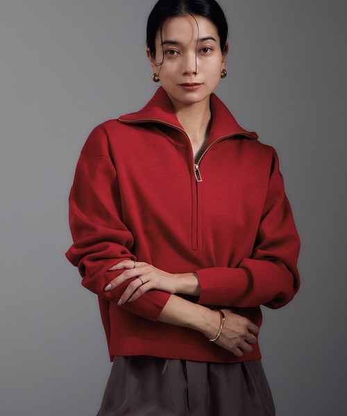 SALON adam et rope'（サロン アダム エ ロペ）の「ハーフジップウールニットスウェットプルオーバー（ニット/セーター・レディース・レッド/グレー/ベージュ・FREE）」の3枚目の写真