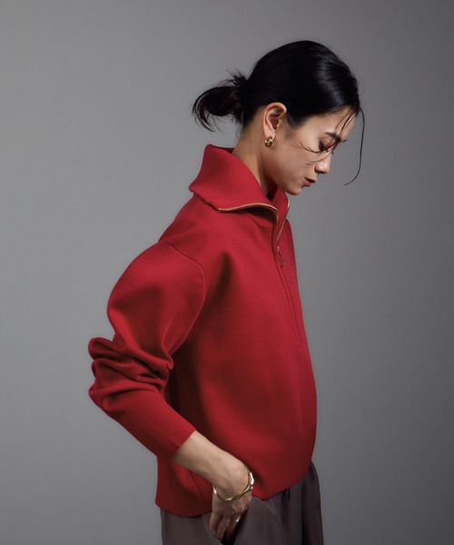 SALON adam et rope'（サロン アダム エ ロペ）の「ハーフジップウールニットスウェットプルオーバー（ニット/セーター・レディース・レッド/グレー/ベージュ・FREE）」の6枚目の写真