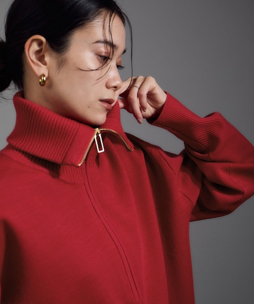 SALON adam et rope'（サロン アダム エ ロペ）の「ハーフジップウールニットスウェットプルオーバー（ニット/セーター・レディース・レッド/グレー/ベージュ・FREE）」の7枚目の写真