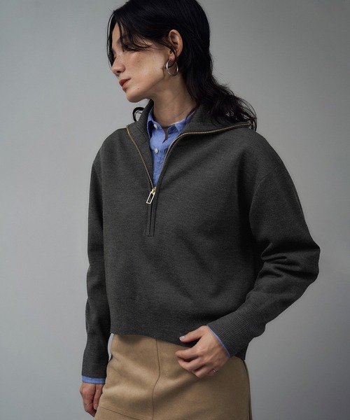 SALON adam et rope'（サロン アダム エ ロペ）の「ハーフジップウールニットスウェットプルオーバー（ニット/セーター・レディース・レッド/グレー/ベージュ・FREE）」の11枚目の写真