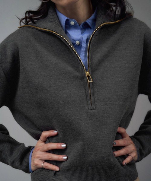 SALON adam et rope'（サロン アダム エ ロペ）の「ハーフジップウールニットスウェットプルオーバー（ニット/セーター・レディース・レッド/グレー/ベージュ・FREE）」の21枚目の写真