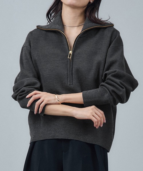 SALON adam et rope'（サロン アダム エ ロペ）の「ハーフジップウールニットスウェットプルオーバー（ニット/セーター・レディース・レッド/グレー/ベージュ・FREE）」の22枚目の写真